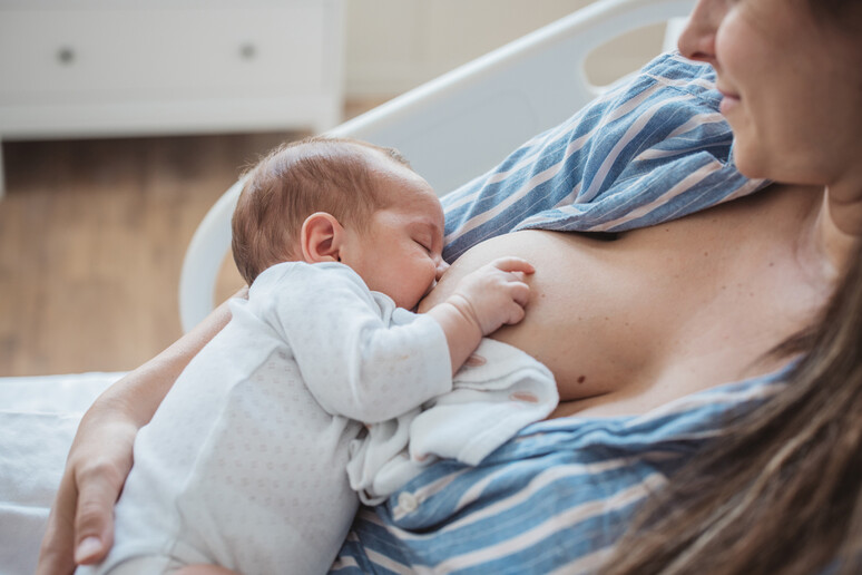 Una donna allatta al seno - RIPRODUZIONE RISERVATA