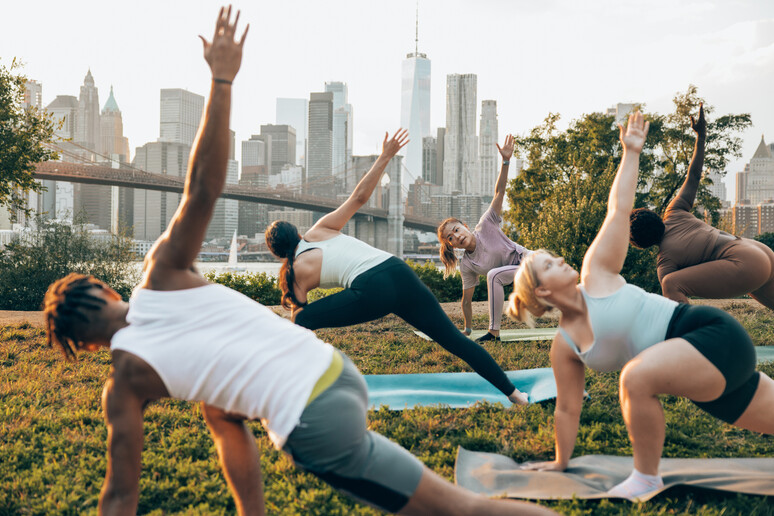 Yoga outdoor class in New York foto iStock. - RIPRODUZIONE RISERVATA